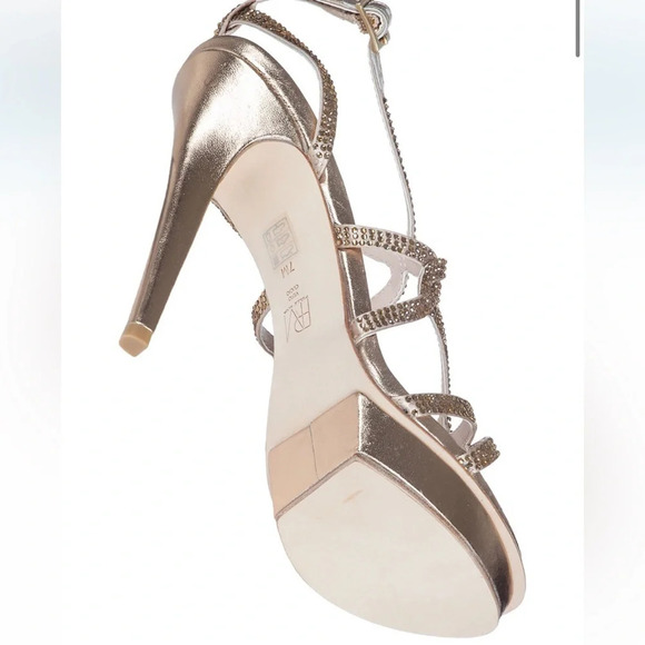 PELLE MODA FARAH EVENING SANDAL PLATINUM LEATHER Rhinestone Platform High Heels - Picture 4 of 13